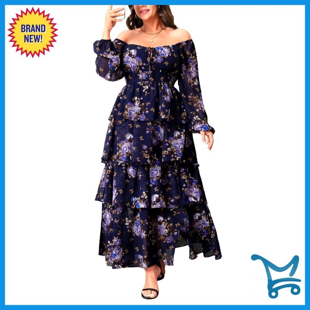 Floral Tiered Ruffle Long Sleeve Maxi Dress Elegant Formal Evening Gown